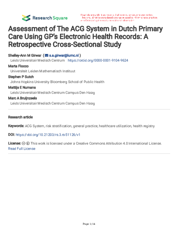 (PDF) Assessment of The ACG System in Dutch Primary Care Using GP’s ...