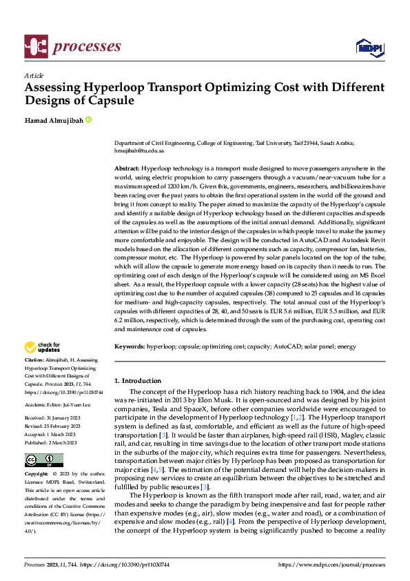 (PDF) Assessing Hyperloop Transport Optimizing Cost with Different ...