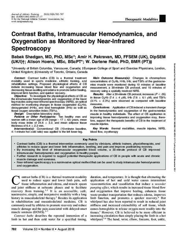 (PDF) Contrast Baths, Intramuscular Hemodynamics, and Oxygenation as ...