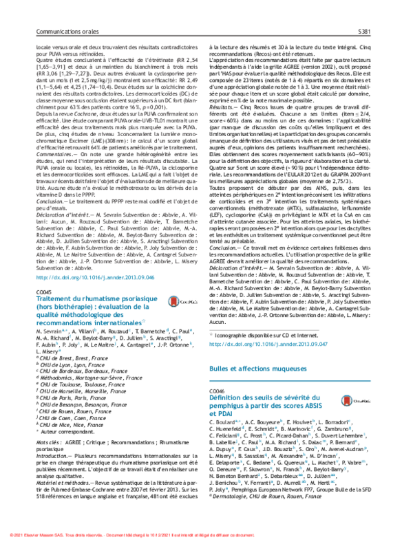 (PDF) Définition des seuils de sévérité du pemphigus à partir des ...