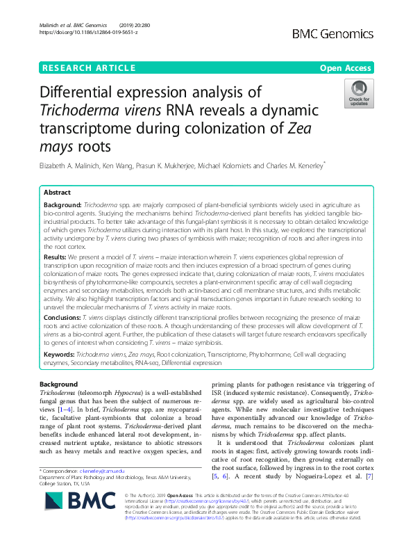 (PDF) Differential expression analysis of Trichoderma virens RNA ...