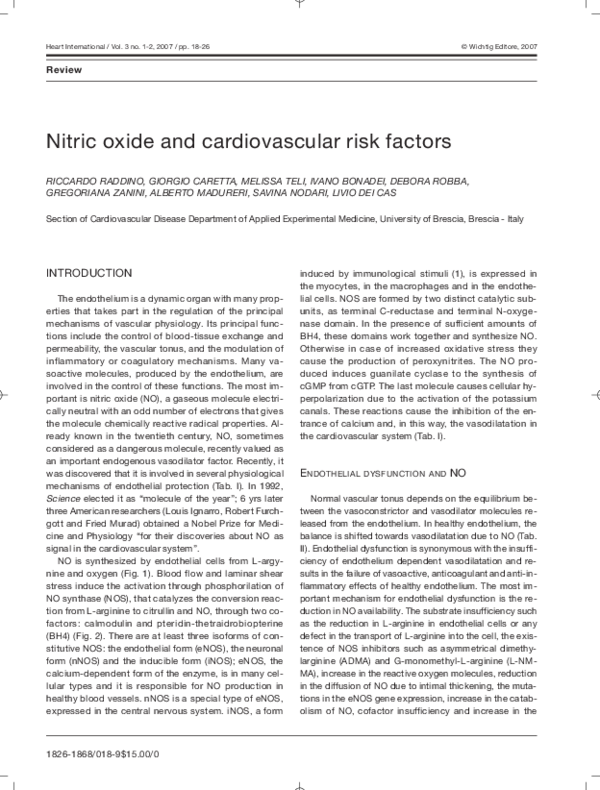 (PDF) Nitric oxide and cardiovascular risk factors Savina Nodari