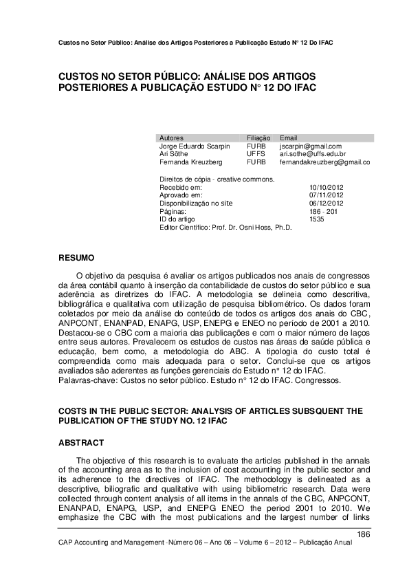 (PDF) Custos no Setor Público: Análise dos Artigos Posteriores a ...