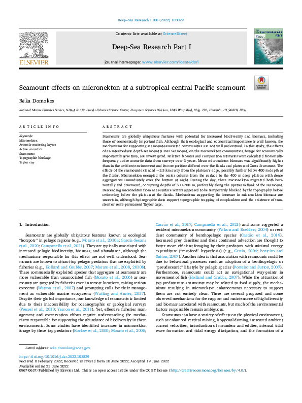 (PDF) Seamount effects on micronekton at a subtropical central Pacific ...