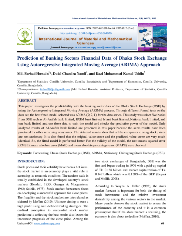 (PDF) Prediction of Banking Sectors Financial Data of Dhaka Stock ...