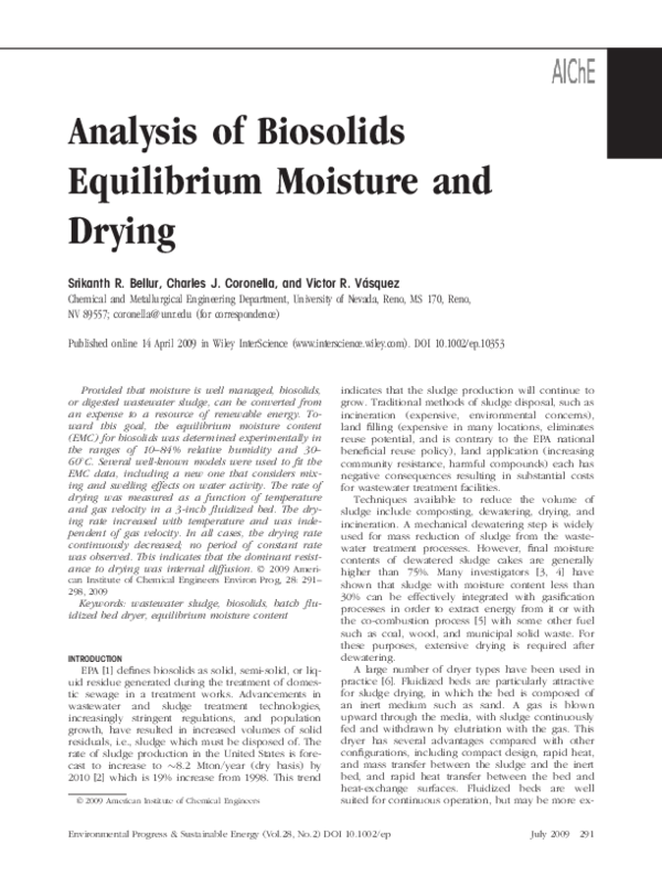 (PDF) Analysis of biosolids equilibrium moisture and drying