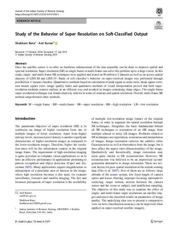(PDF) Study of the Behavior of Super Resolution on Soft-Classified Output
