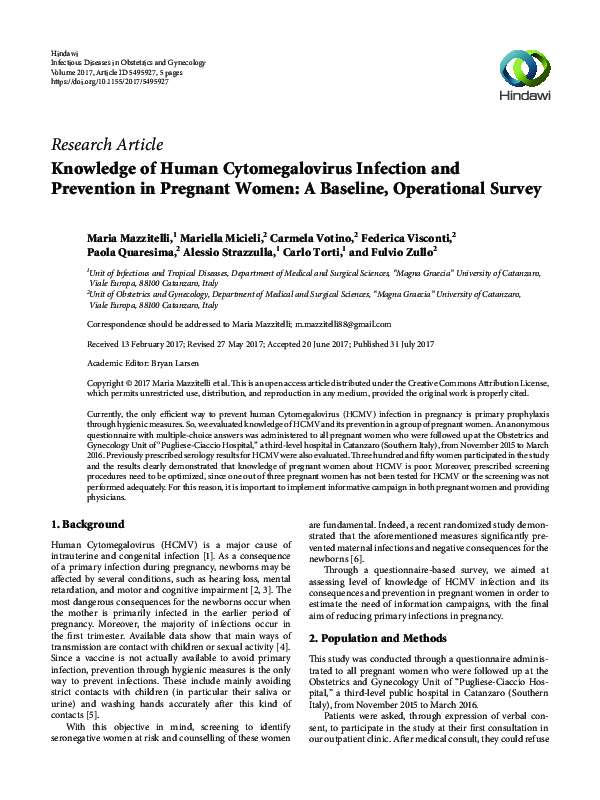 (PDF) Knowledge of Human Cytomegalovirus Infection and Prevention in ...