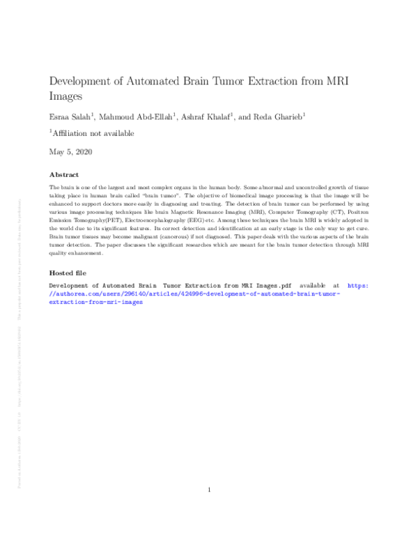 (PDF) Development of Automated Brain Tumor Extraction from MRI Images
