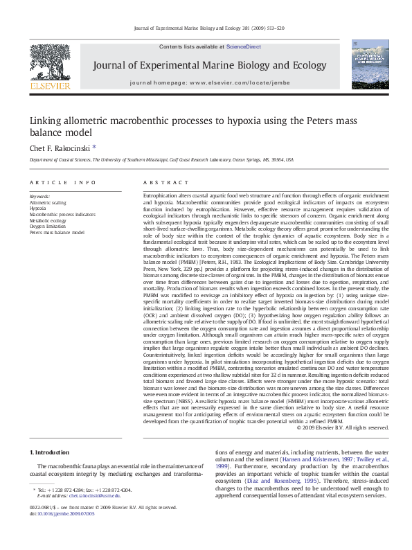 (PDF) Linking allometric macrobenthic processes to hypoxia using the ...