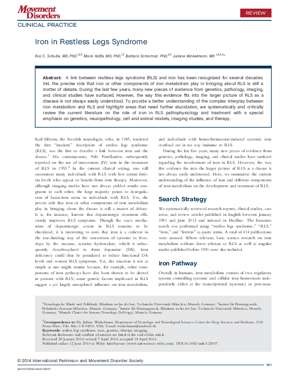 (PDF) Iron in Restless Legs Syndrome