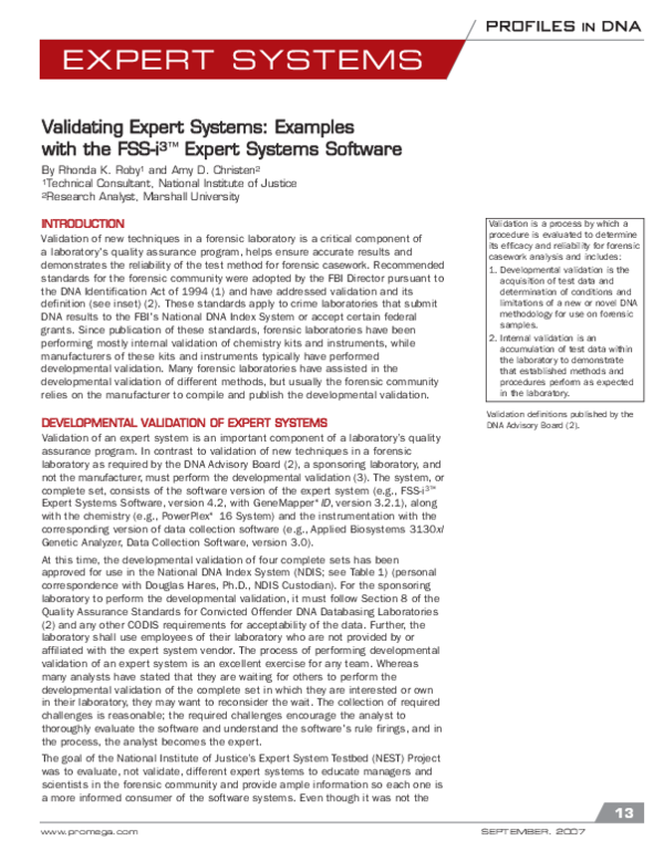 (PDF) Validating Expert Systems: Examples with the FSS-i 3™ Expert ...