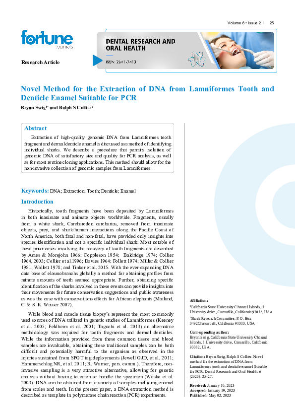 (PDF) Novel Method for the Extraction of DNA from Lamniformes Tooth and ...