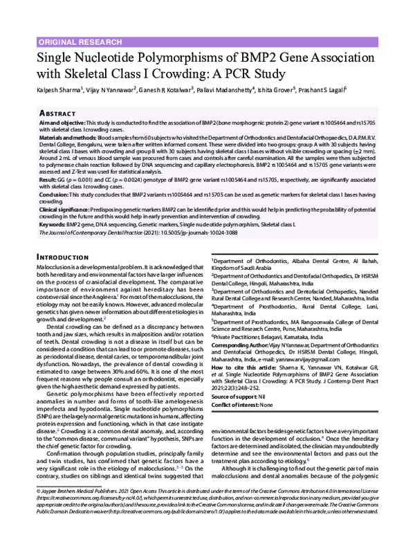 (PDF) Single Nucleotide Polymorphisms of BMP2 Gene Association with ...