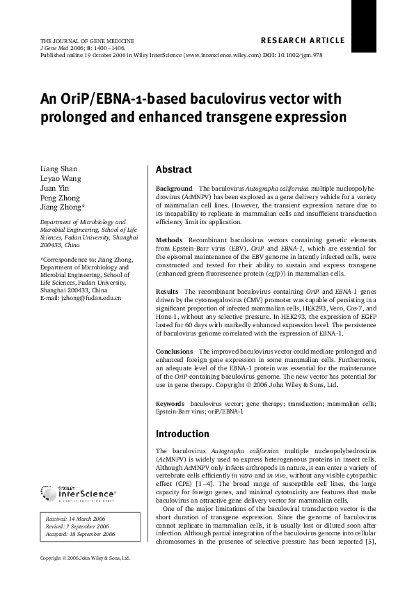 (PDF) An OriP/EBNA-1-based baculovirus vector with prolonged and ...