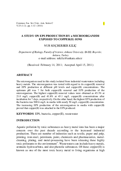 (PDF) A study on EPS production by a microorganism exposed to copper(II ...