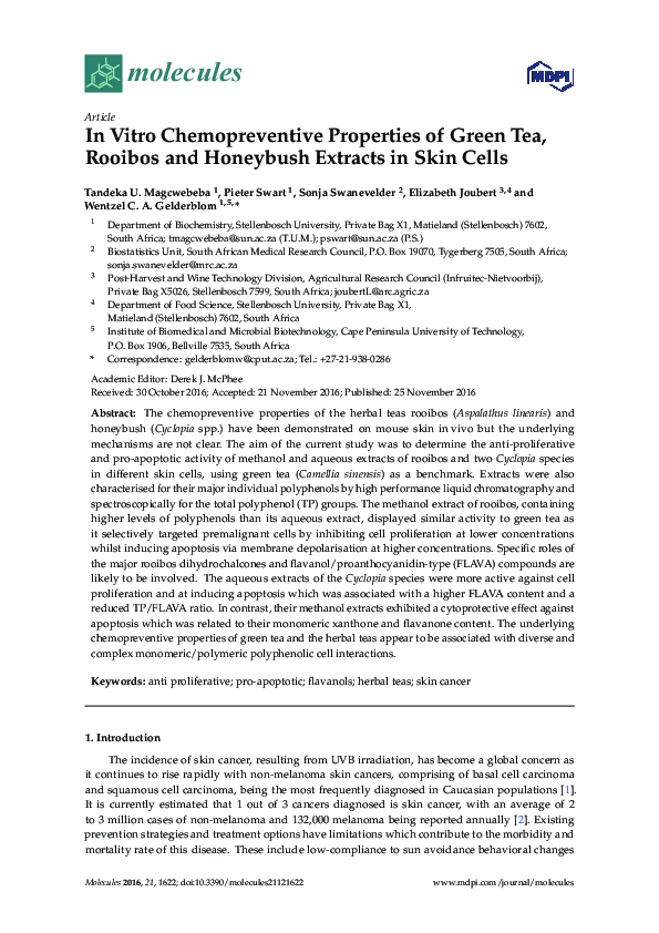 (PDF) In Vitro Chemopreventive Properties of Green Tea, Rooibos and