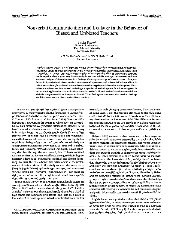 (PDF) Nonverbal communication and leakage in the behavior of biased and ...