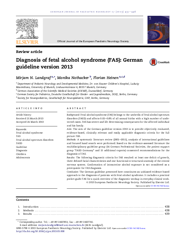 (PDF) Diagnosis of fetal alcohol syndrome (FAS): German guideline ...