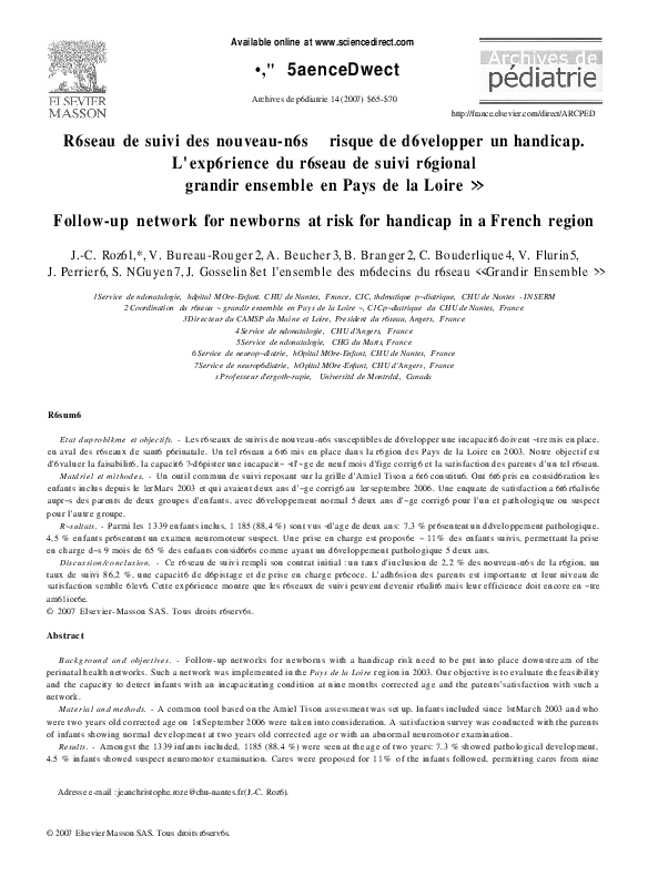 (PDF) Réseau de suivi des nouveau-nés à risque de développer un ...
