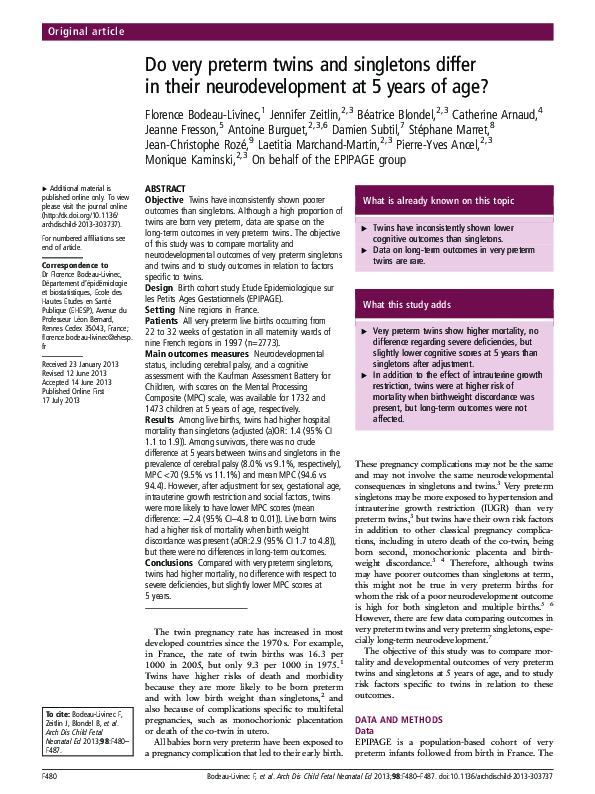 (PDF) Do very preterm twins and singletons differ in their ...