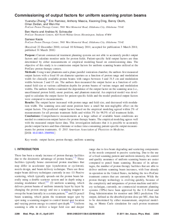 (PDF) Commissioning of output factors for uniform scanning proton beams