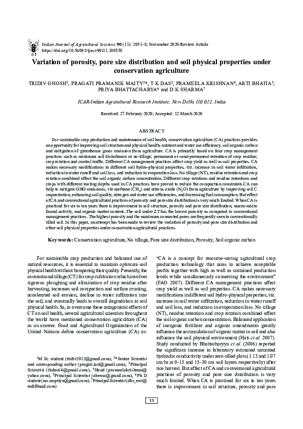 (PDF) Variation of porosity, pore size distribution and soil physical ...