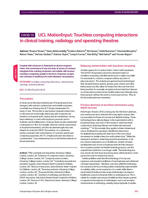 (PDF) UCL MotionInput: Touchless computing interactions in clinical ...