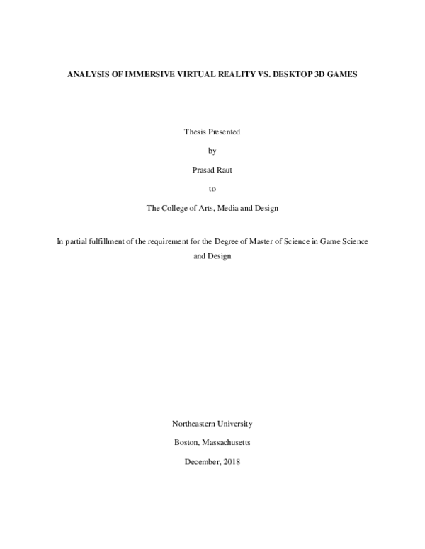 (PDF) Analysis of immersive virtual reality vs. desktop 3D games