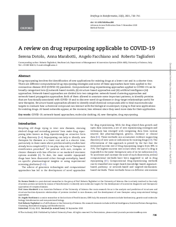 (PDF) A review on drug repurposing applicable to COVID-19