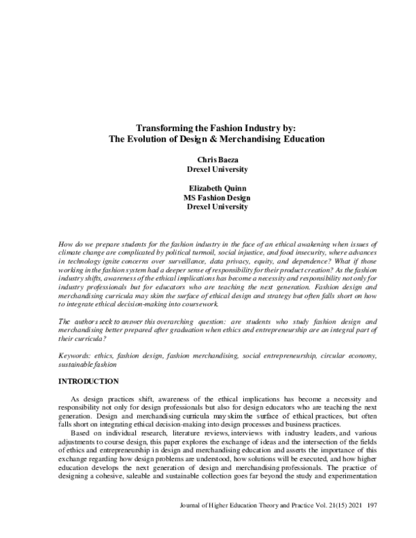 (PDF) Transforming the Fashion Industry by: The Evolution of Design ...