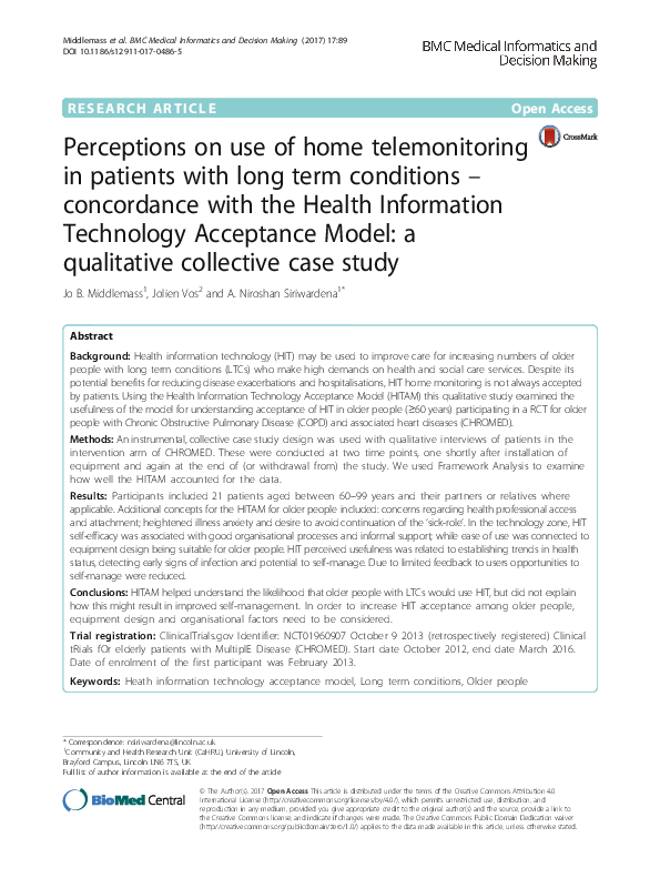 (PDF) Perceptions on use of home telemonitoring in patients with long ...