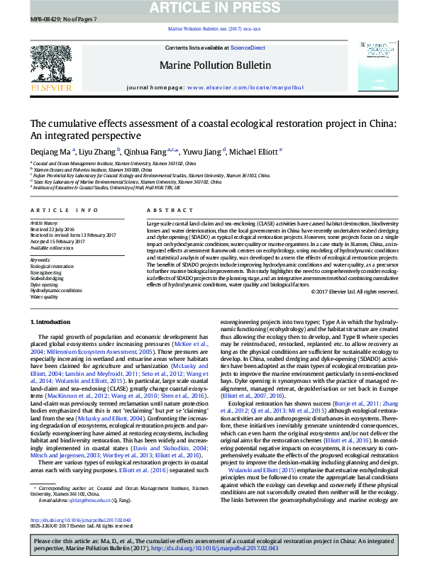 (PDF) The cumulative effects assessment of a coastal ecological ...
