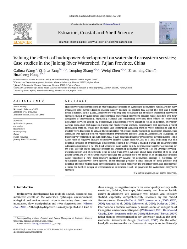 (PDF) Valuing the effects of hydropower development on watershed ...