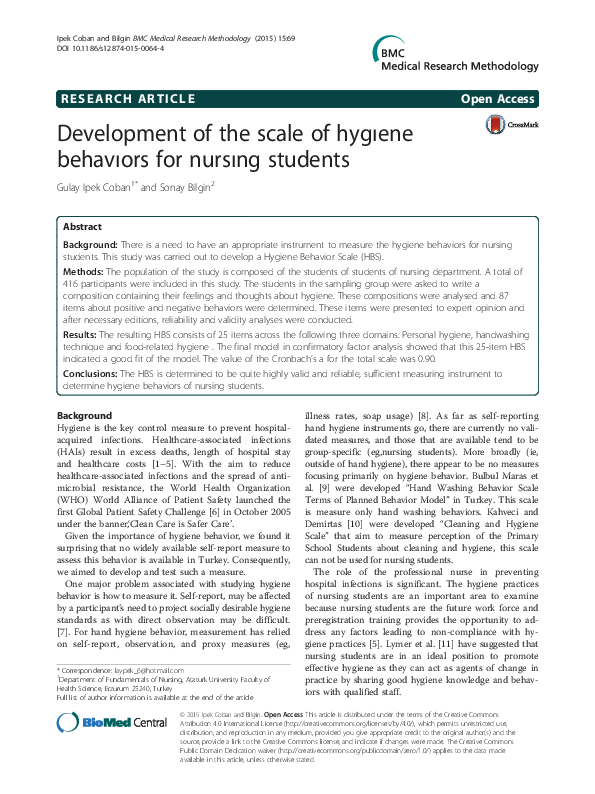 Development of the scale of hygıene behavıors for nursıng students