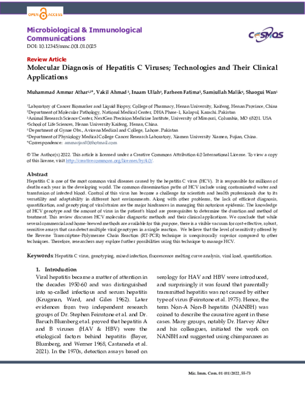 (PDF) Molecular Diagnosis of Hepatitis C Viruses; Technologies and ...