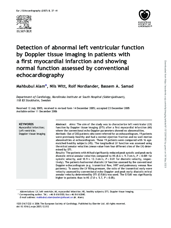 (PDF) Detection of abnormal left ventricular function by Doppler tissue ...