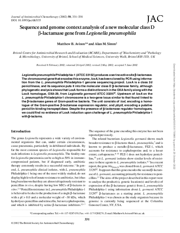 (PDF) Sequence and genome context analysis of a new molecular class D ...