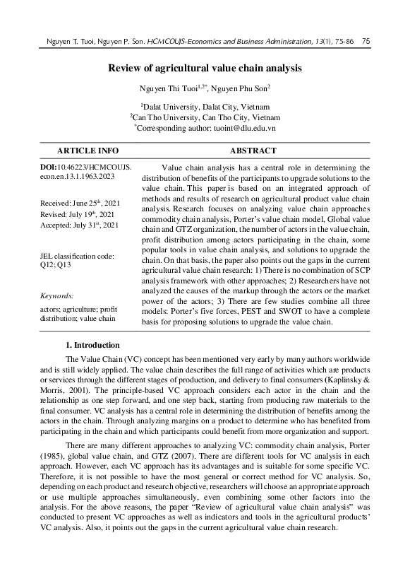 (PDF) Review of agricultural value chain analysis
