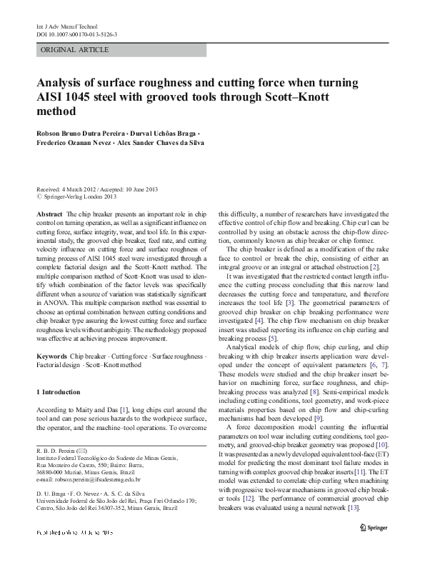 (PDF) Analysis of surface roughness and cutting force when turning AISI ...