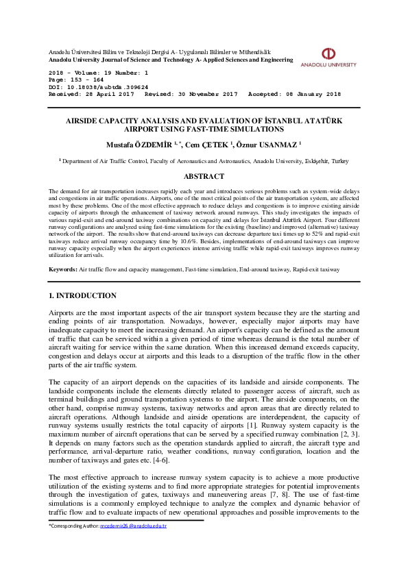 (PDF) Airside Capacity Analysis and Evaluation of Istanbul Ataturk ...