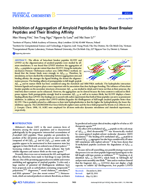 (PDF) Inhibition of Aggregation of Amyloid Peptides by Beta-Sheet ...
