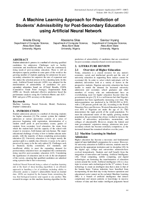 (PDF) A Machine Learning Approach for Prediction of Students ...