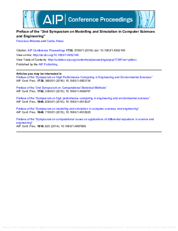 (PDF) Preface of the “2nd Symposium on Modelling and Simulation in ...