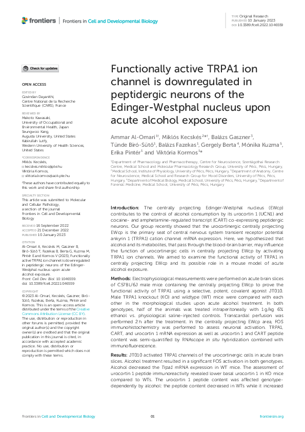 (PDF) Functionally active TRPA1 ion channel is downregulated in ...