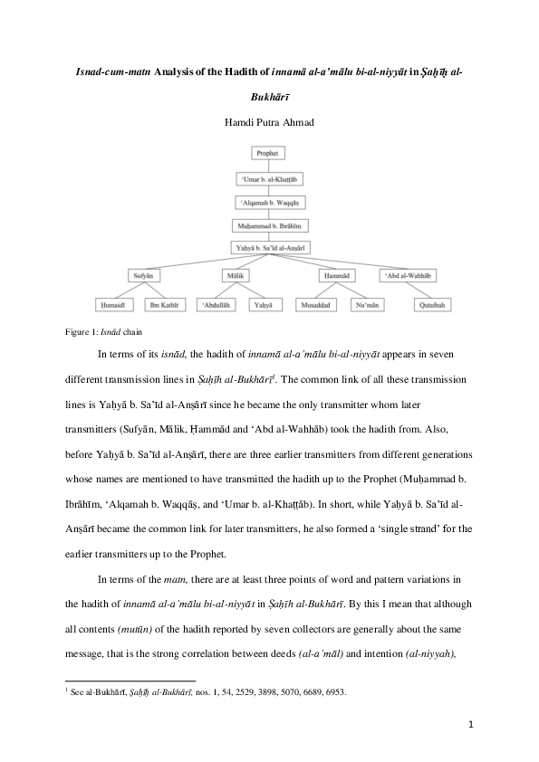 (PDF) Isnad cum matn Analysis of the Hadith of innamā al a’mālu bi al ...