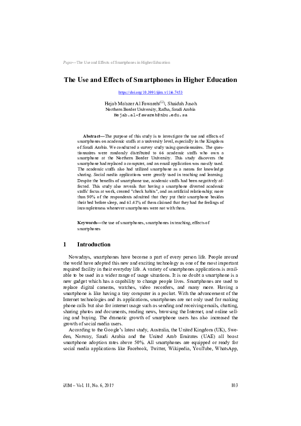 (PDF) The Use and Effects of Smartphones in Higher Education