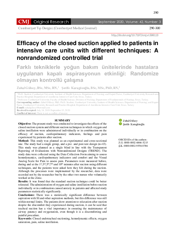 (PDF) Efficacy of the Closed Suction Applied To Patients In Intensive ...