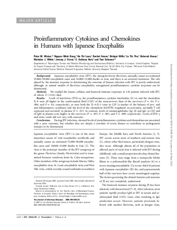 (PDF) Proinflammatory Cytokines and Chemokines in Humans with Japanese ...