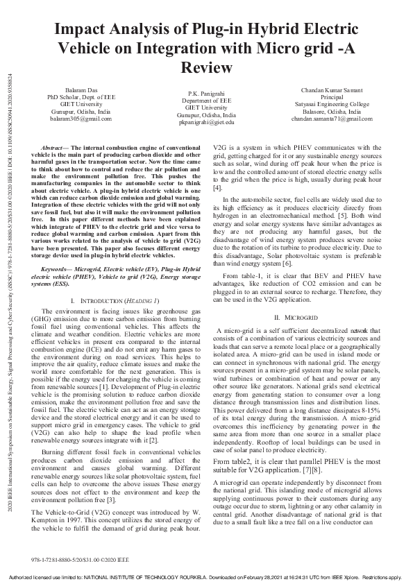(PDF) Impact Analysis of Plug-in Hybrid Electric Vehicle on Integration ...